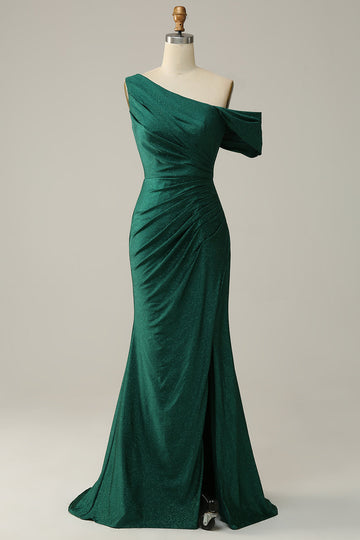 Mermaid One Shoulder Dark Green Long Ball Dress